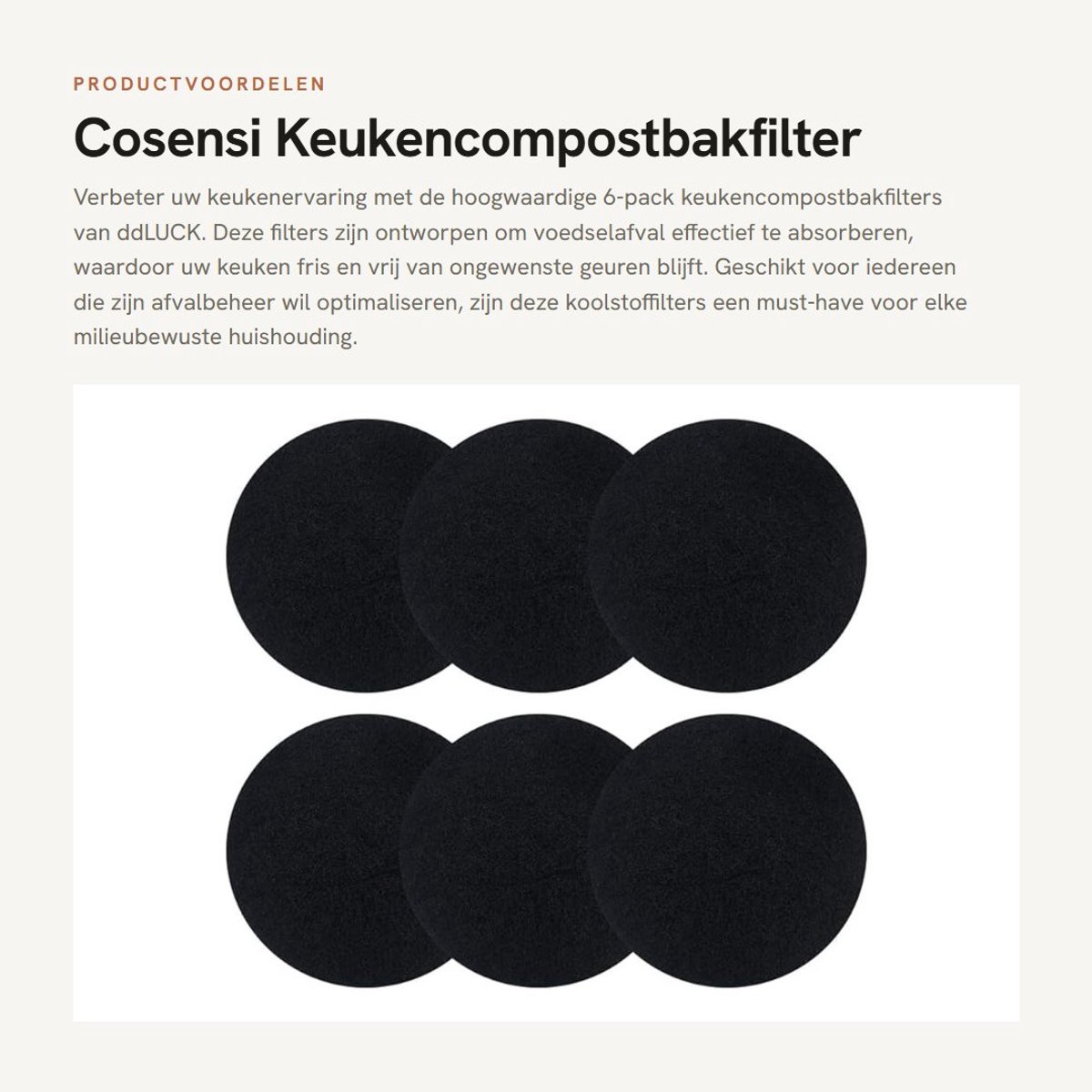 Dailygoods- Koolstoffilter Extra Dik - 6-Pack Vervangbaar - Ronde Voedselafvalbakken - Eff
