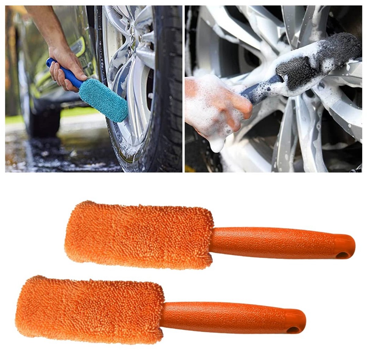 Dailygoods- Velgenborstel Premium - 2-delige Microvezel - Krasvrije Velgenreiniger - Voor Aluminium Velgen - Geschikt voor Auto/Moto - Afmetingen 27 x 5 cm - Wielborstel