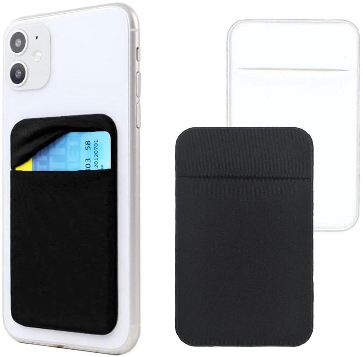Dailygoods- Telefoonhoesjes - 2 stuks - Elastische vakken voor ID-kaarten - Zelfklevend - Dun en compact - Robuust materiaal - Geschikt voor portemonnee - Kaarthouder