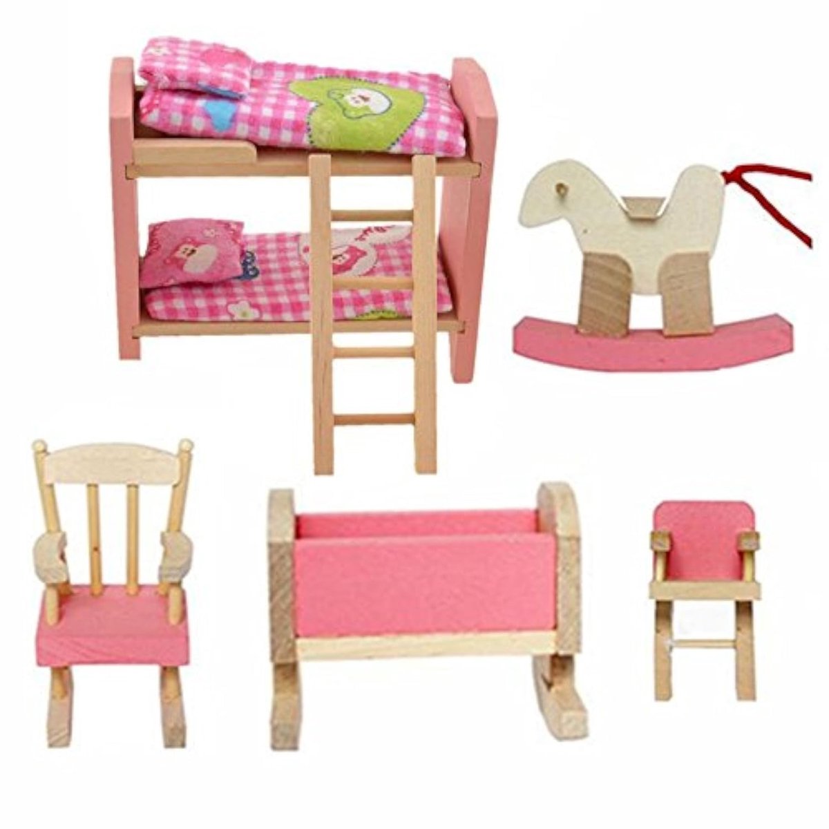 Dailygoods - Roze Houten Poppen Meubels - Miniatuur Slaapkamer Speelgoed Set