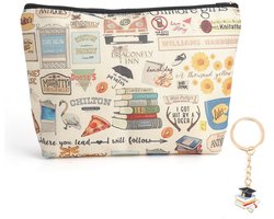 Dailygoods - Make-uptas met sleutelhanger voor Gilmore Girls, toilettas voor dames, met dubbelzijdige print, herbruikbare make-uptas voor fans, vriendin, reizen, dagelijks leven