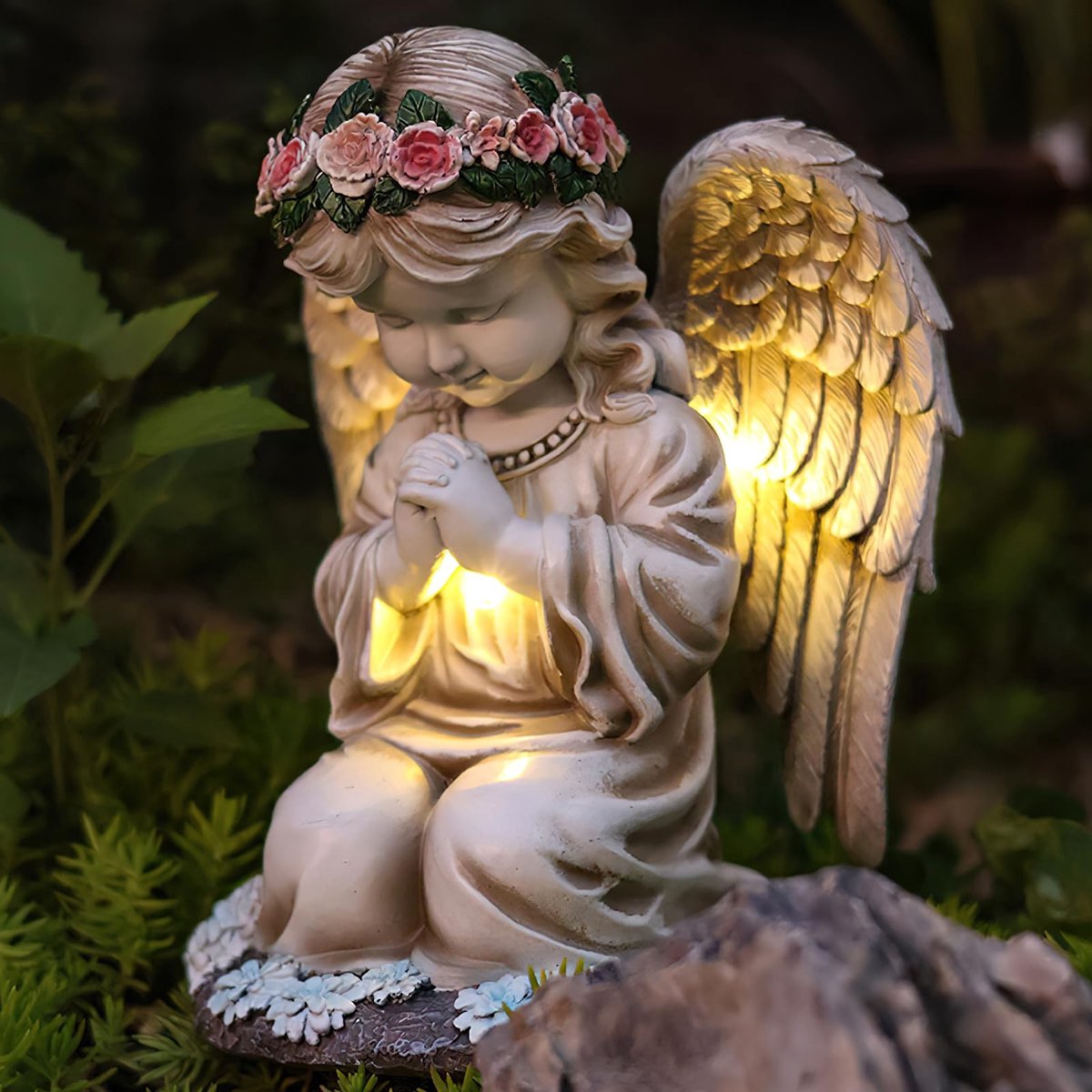 Dailygoods- Tuinfiguren Solar Engel - Tuindecoratie - Grafdecoratie - Weerbestendig - Sprookjes-engel - Sculptuur met automatische verlichting