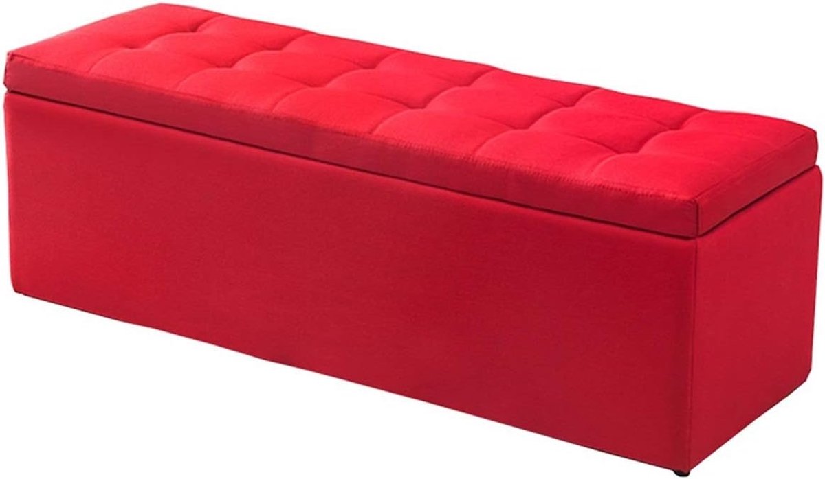 Opvouwbare Opberger Poef - Schoenenbank Ottomaan - Extra Zitplaatsen - Gestoffeerde Zitting - 60x40x40cm - Rood