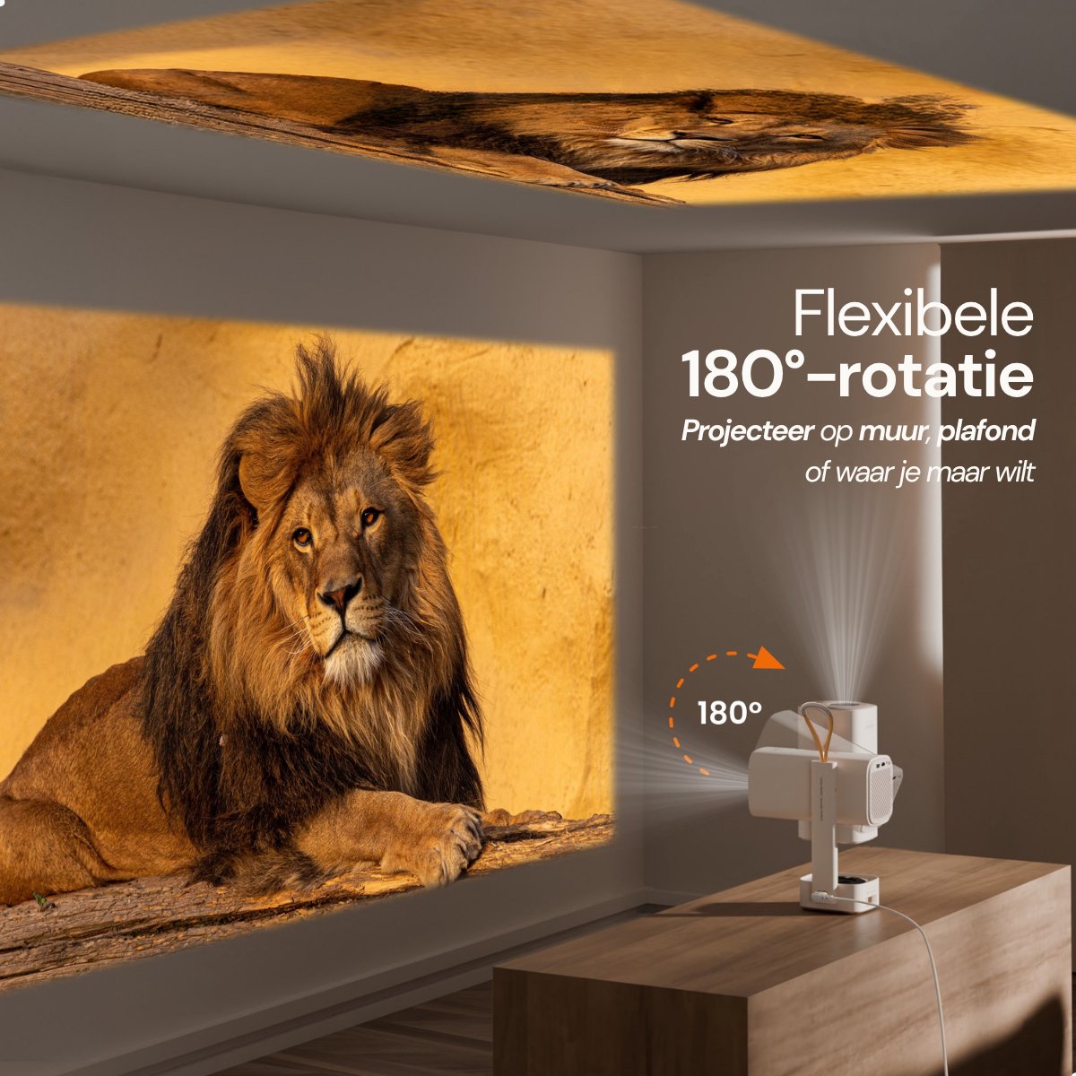 Yaber T1 Pro Mini Beamer – Draagbare Thuisbioscoop – LED‑Moodverlichting – 8 W TurboSonic Sound – 1080p Full HD – 180° Gimbal & Auto‑Focus – Wi‑Fi 6 & Bluetooth – 40‑120″ Short‑Throw – foto 4