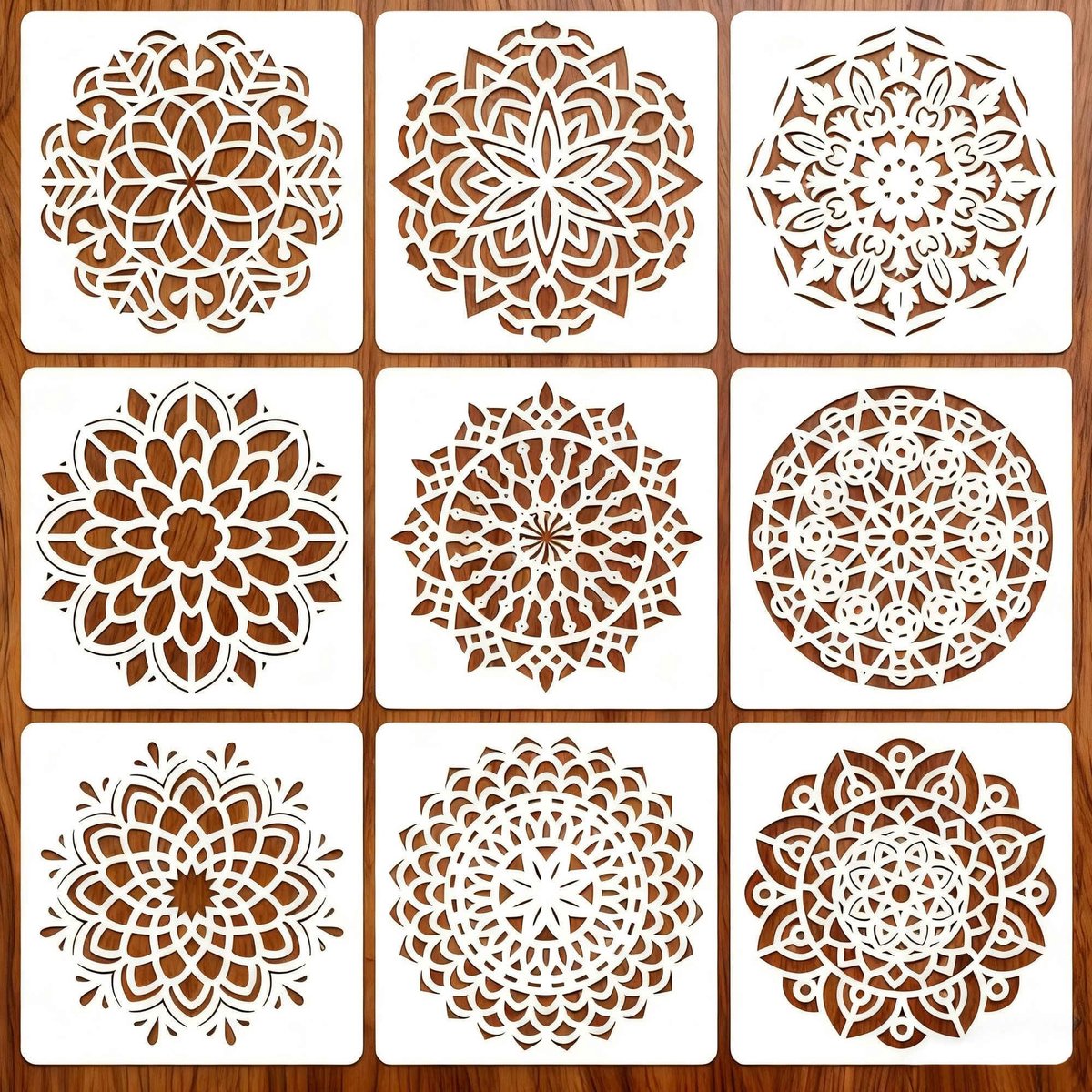 Dailygoods- Schildersjablonen 9 Stuks - Herbruikbare Sjablonen - Knutselsjablonen - 10,1 x 10,1 cm - Robuust PET-Materiaal - Ideaal voor Decoratie