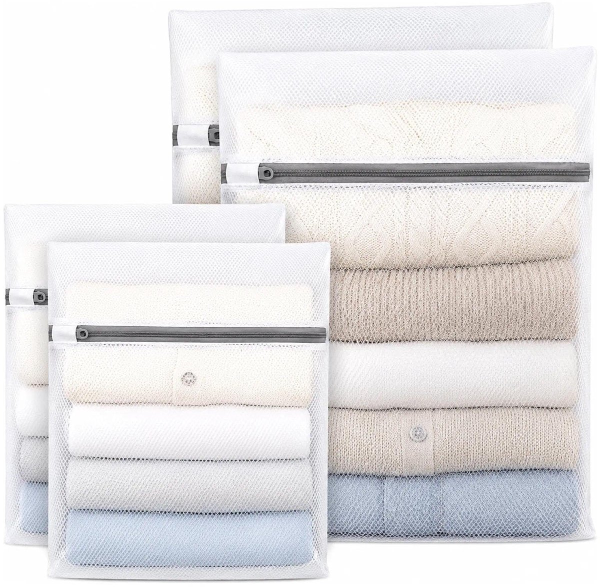 Dailygoods- Wasnet Set van 4 - Fijnmazig Wasnet voor Delicate Was - Waszakken met Ritssluiting - Waszakken voor Ondergoed/Sokken - 20 x 30 cm/30 x 40 cm - Duurzaam Polyester Mesh - Waszak