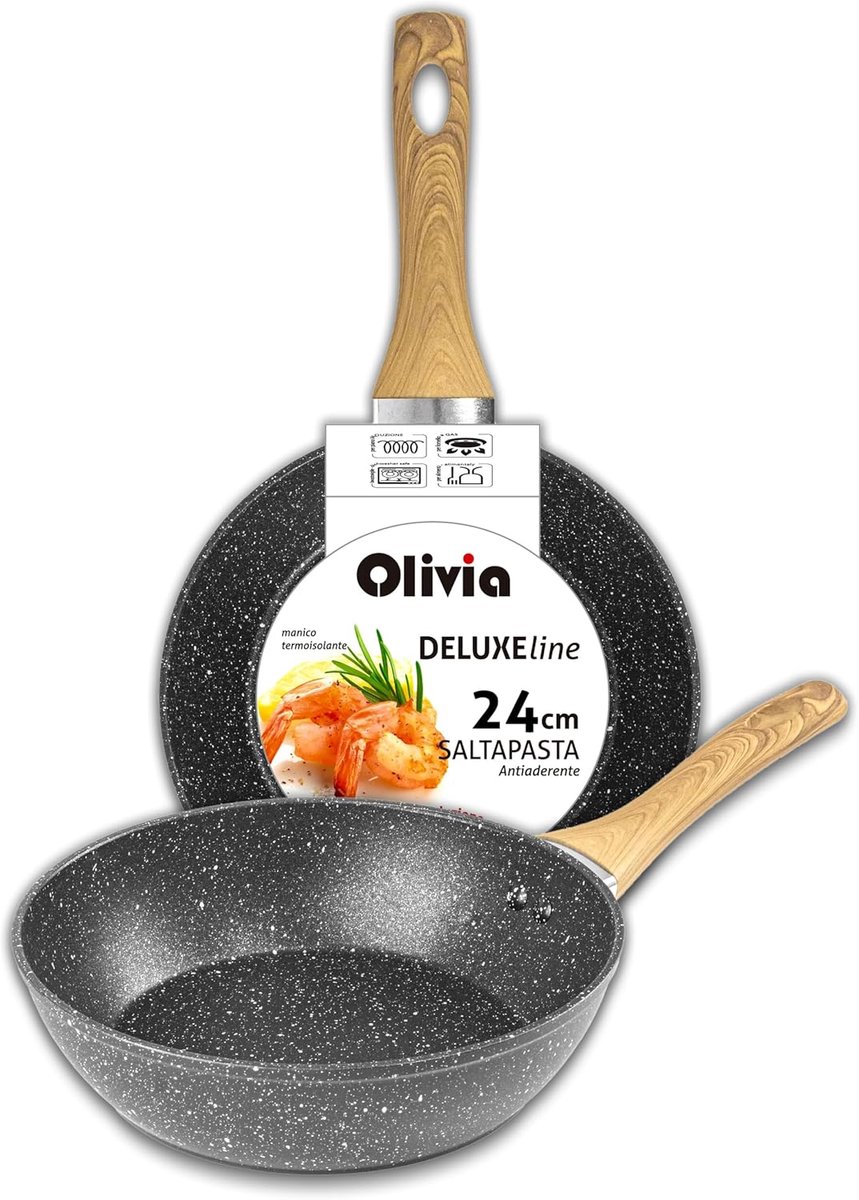 Anti-aanbakpan - Koekenpan Wok - Pasta Gerechten Maken - Hout Handvat - 24 cm - Zwart