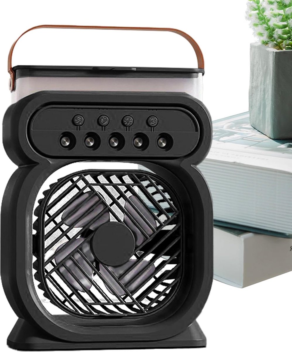 Draagbare ventilator - Mist ventilator - Verfrissing onderweg - 3 snelheden met licht - Compact formaat - Zwart