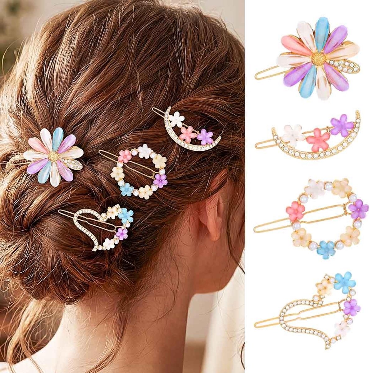 Dailygoods - Haarspelden met Bloemen voor Bruiden - Gouden Bloemen en Strass
