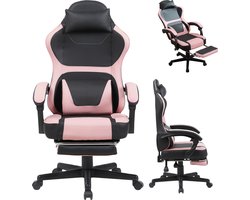 ROLIPO Gamingstoel - Uitschuifbare voetsteun - Lendenkussen - Kawaii design- KawaiiChair PinkBlack