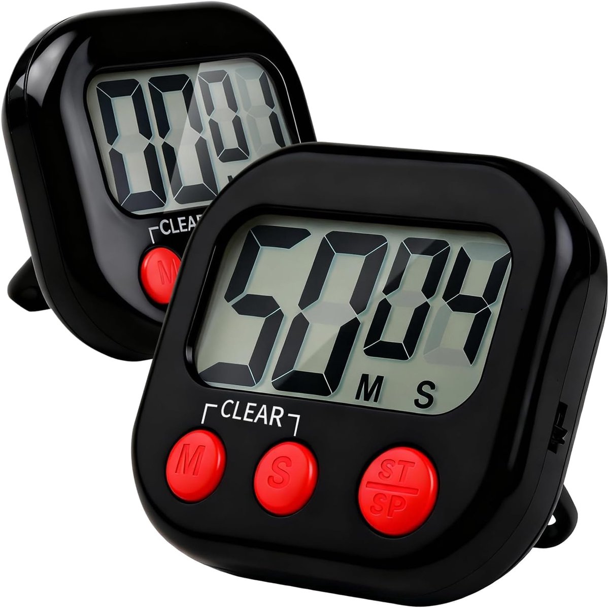SnelShoppen - 2 Stuks Digitale Keuken Timer met Groot LCD Display - Zwart - Countdown Timer tot 99 Minuten en 59 Seconden voor Koken, Bakken en Meerde