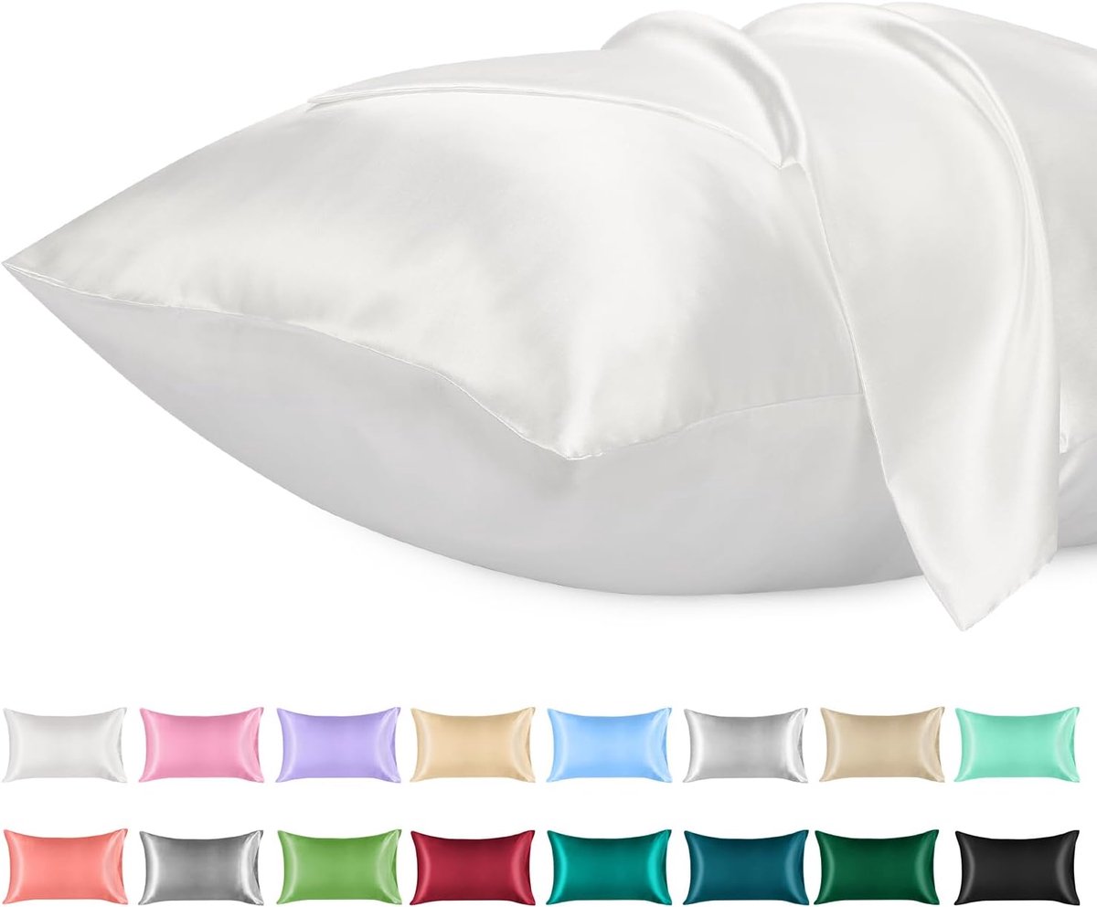 SnelShoppen - 2 Pack Satin Kussenslopen - Standaard Maat 40x70cm - Zacht Microfiber Satijn - Envelopsluiting - Kreukvrij en Kleurvast - Ademend - Wit