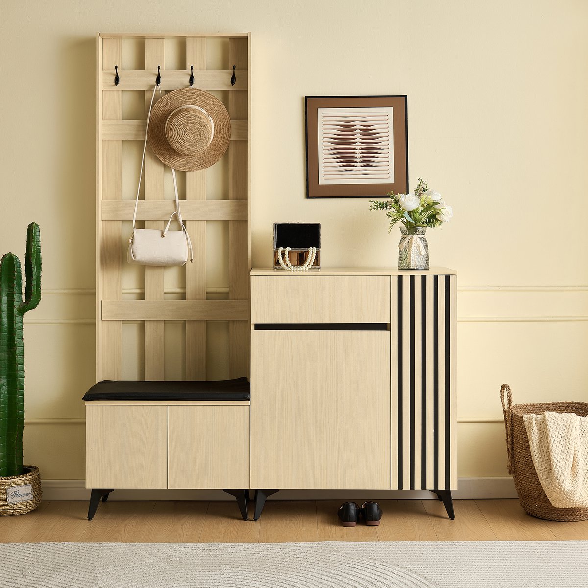 STILVORA Schoenenkast - Garderobe Met Zitbank En Opbergruimte - Modern Voor Hal En Slaapkamer - MDF - Houtkleur - 179,5 Cm