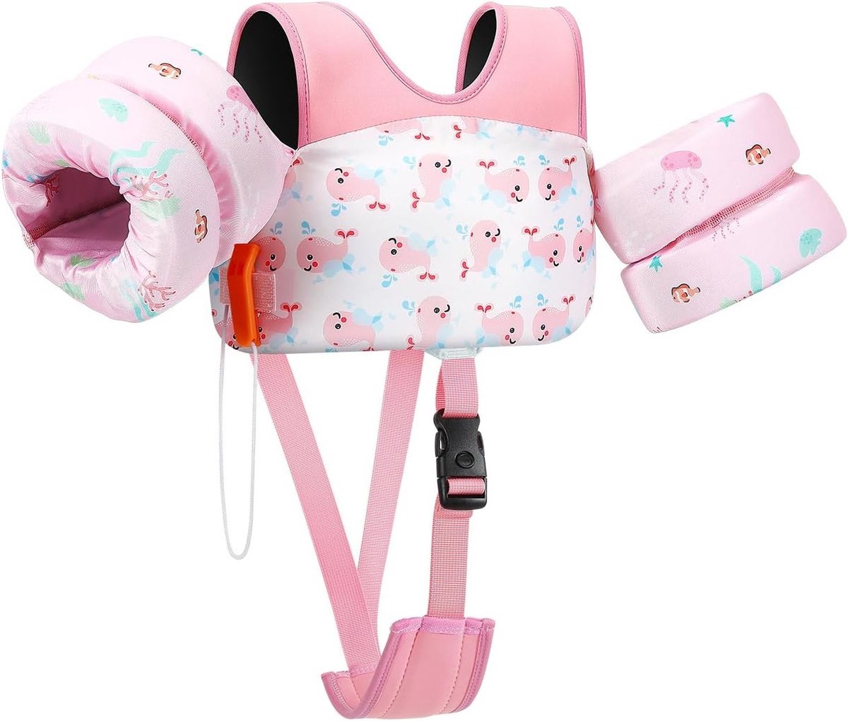 Zwemvest voor kinderen met verstelbare riem, drijvend badpak voor 6-15 kg, zwemarm met fluitje, ideaal voor veilig zwemmen en waterplezier