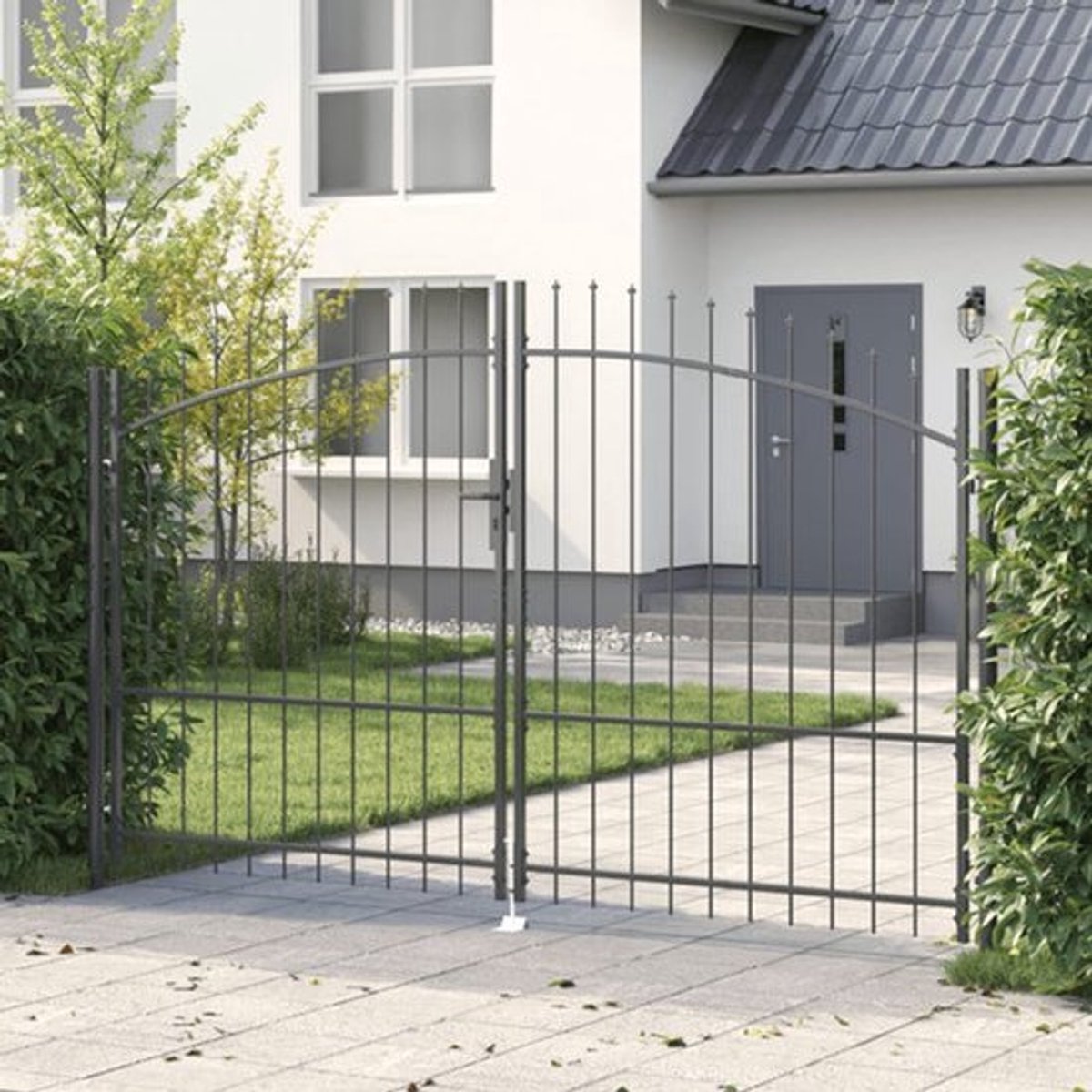 Tuinpoort – Dubbele Tuindeur – Smeedijzeren Poort – Tuinafscheiding – Hekwerk – Grijs – 17