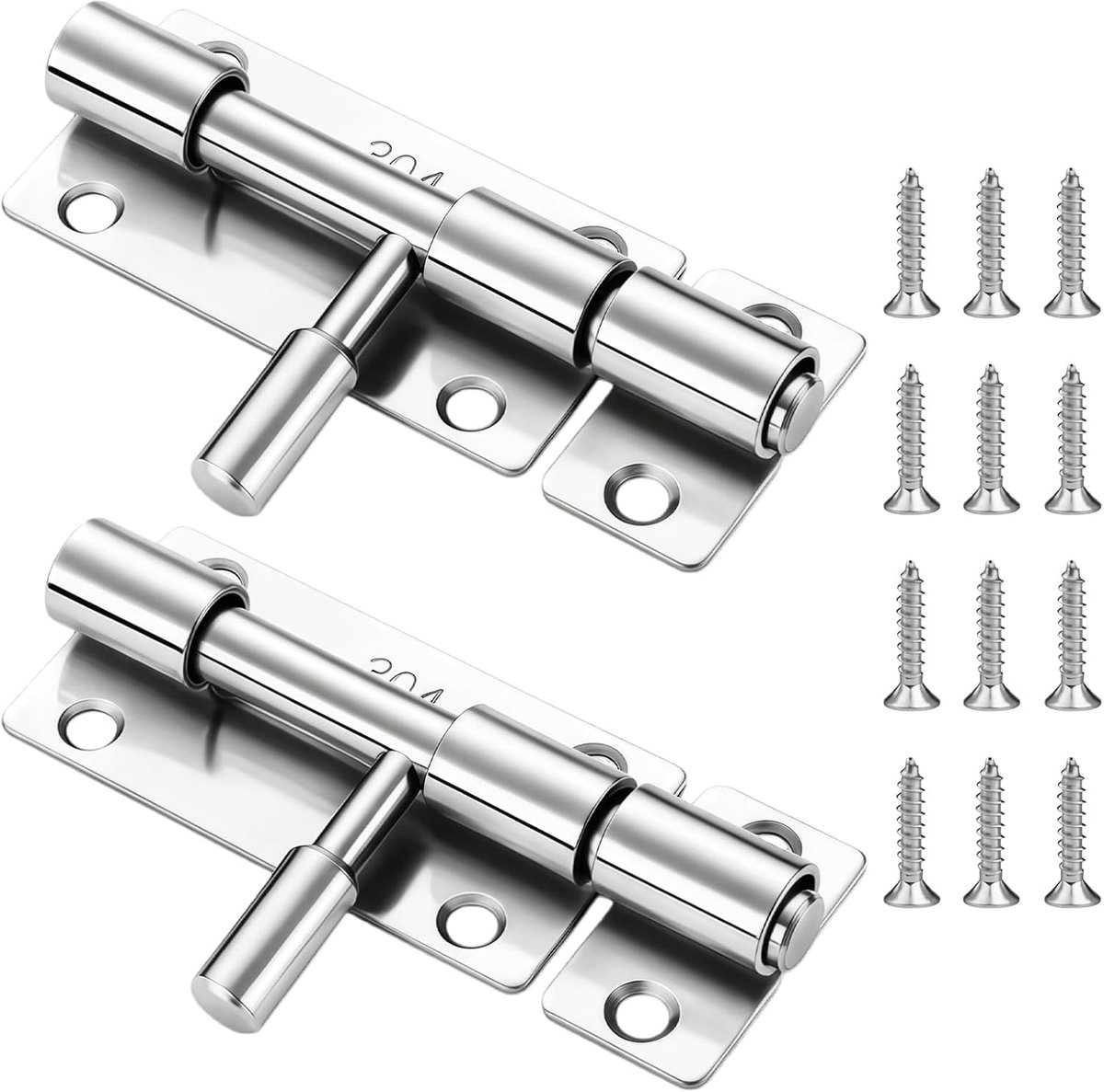 SnelShoppen - 2 Stuks Roestvrij Stalen Grind Lock met Schroeven, 9.5cm Schuifslot voor Deuren, Tuinhekken, Ramen, Wc-stallen, Vuilnisbakken
