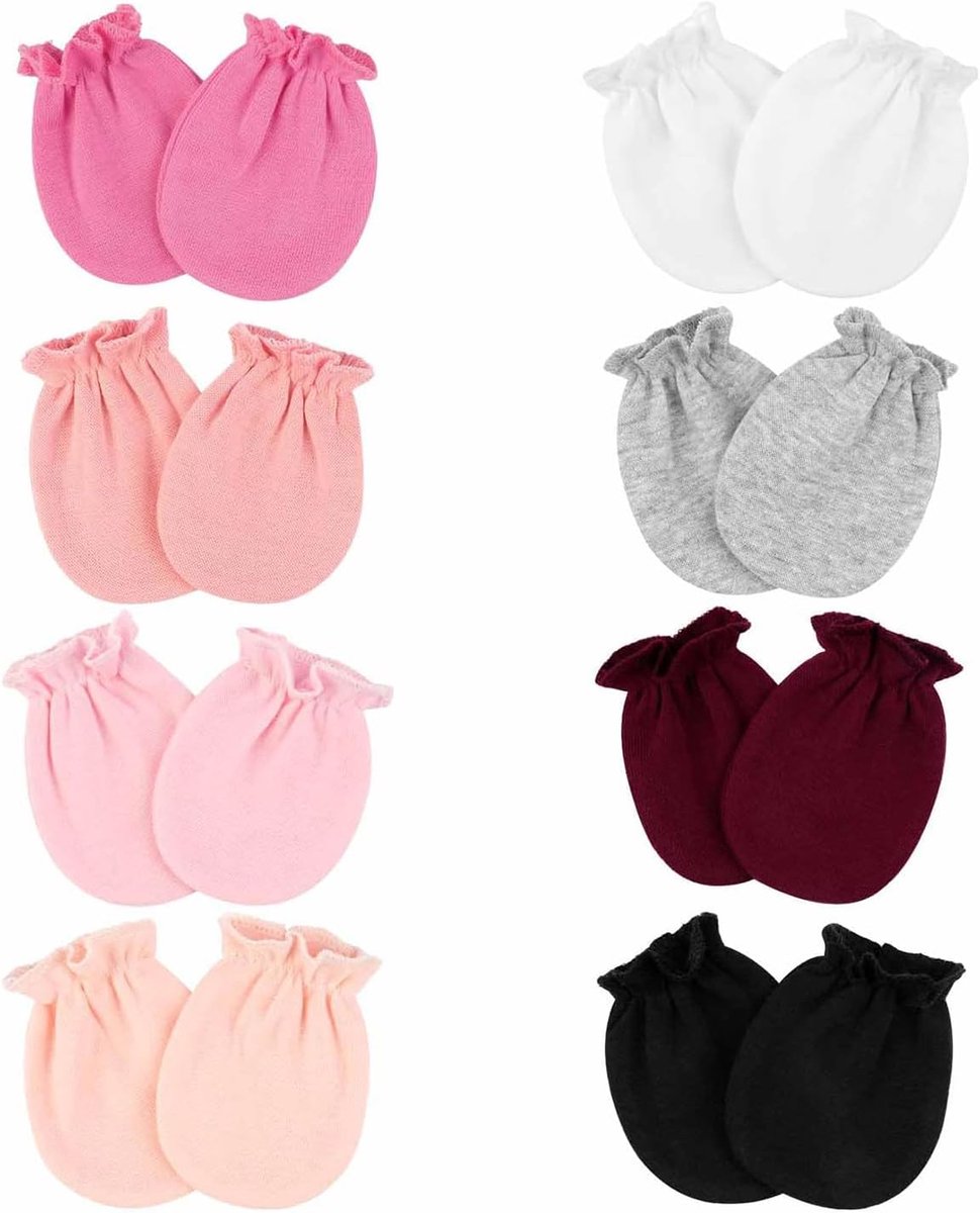 SnelShoppen - 8 Pairs Baby Gloves Unisex, Schrapvrije Katoenen Wantjes voor Pasgeborenen, Kleurrijke Baby Mittens voor 0-6 Maanden Jongens en Meisjes