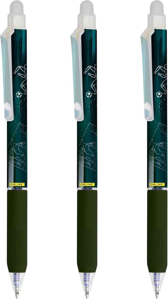 SnelShoppen - 3x Eraser Pen Voetbal, Erasable Gel Pen Blauw 0.7mm, Rollerball voor Schrijven, School, Kantoor, Foutloze Inkt, Ergonomisch Schrijven
