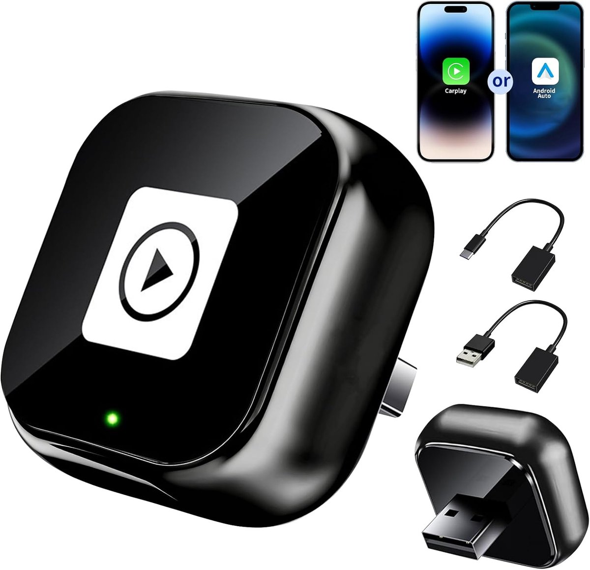 SnelShoppen - Carplay & Android Auto Wireless 2-in-1 Adapter voor iOS & Android, Automatische Verbinding, Geschikt voor Auto's vanaf 2017, Zwart