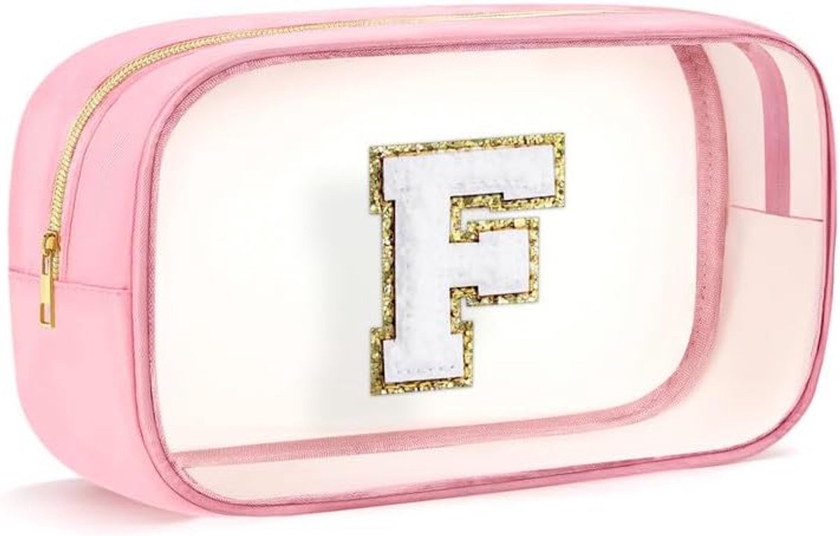 SnelShoppen - Transparante Toilettas Glitter - Gepersonaliseerde Makeup Bag voor Meisjes 9-13 Jaar - Waterdichte Reisaccessoires - Perfect voor Verjaa