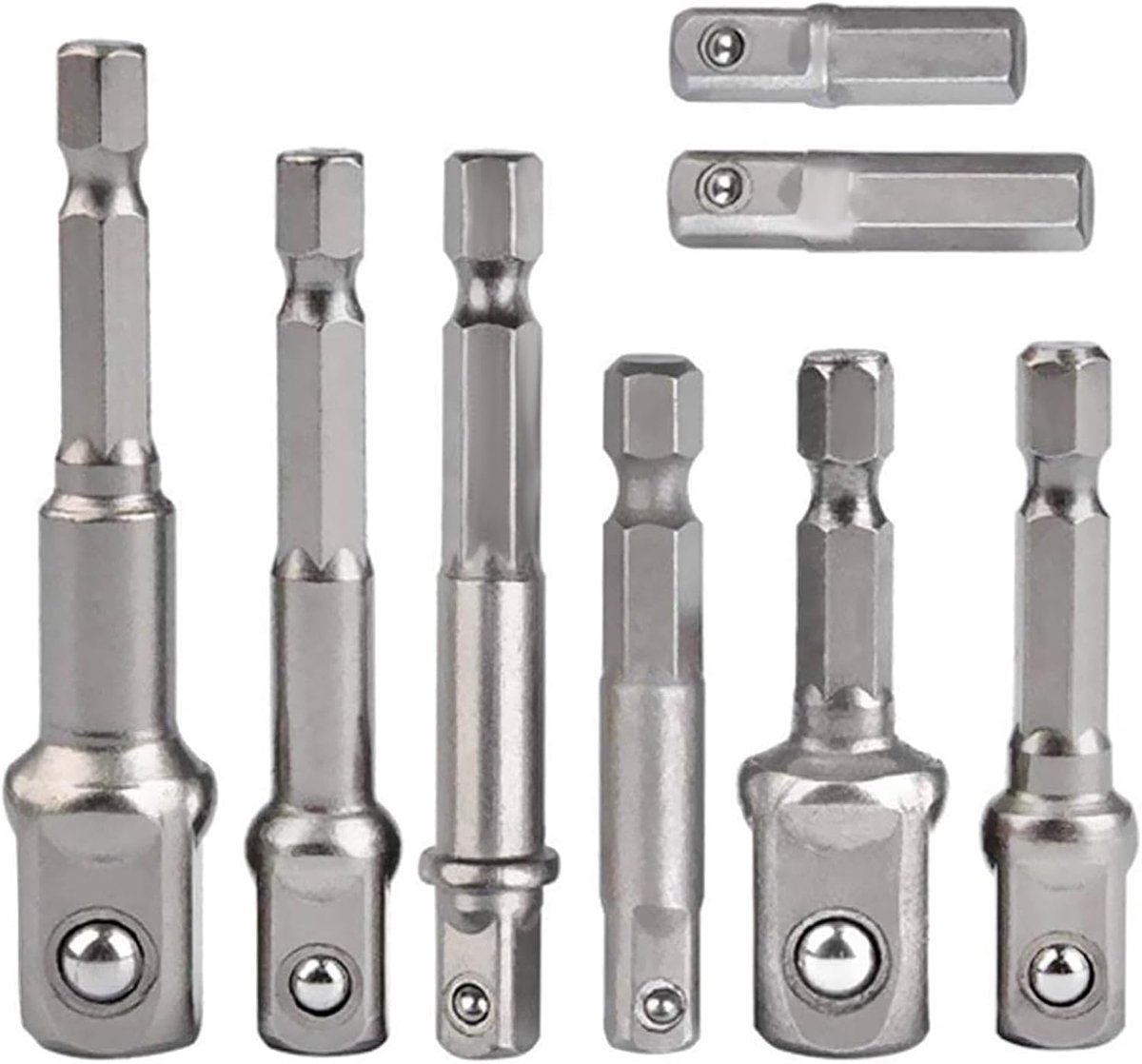 SnelShoppen - Socket Spanner Adapter Set van 8 - 1/4 Inch Hex Adapters voor 1/4, 3/8 en 1/2 Inch Steeksleutel - Hoogwaardige Chrome Vanadium Staal - V