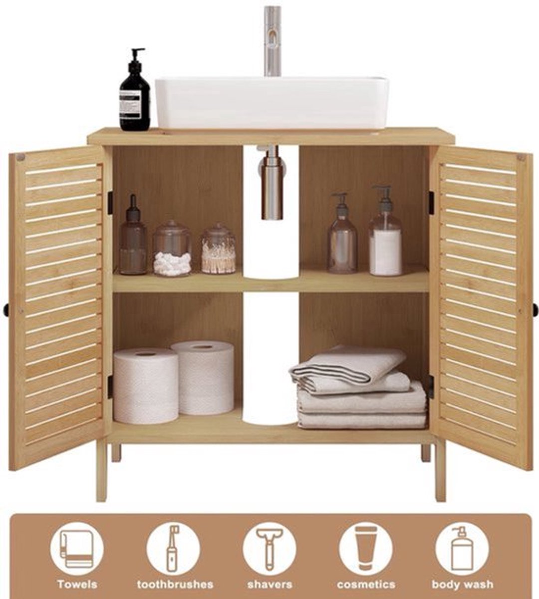 Badkamermeubel - Wastafelonderkasten - Wastafelmeubel - Badkamerkast - 60x30x60cm - 2 Deur