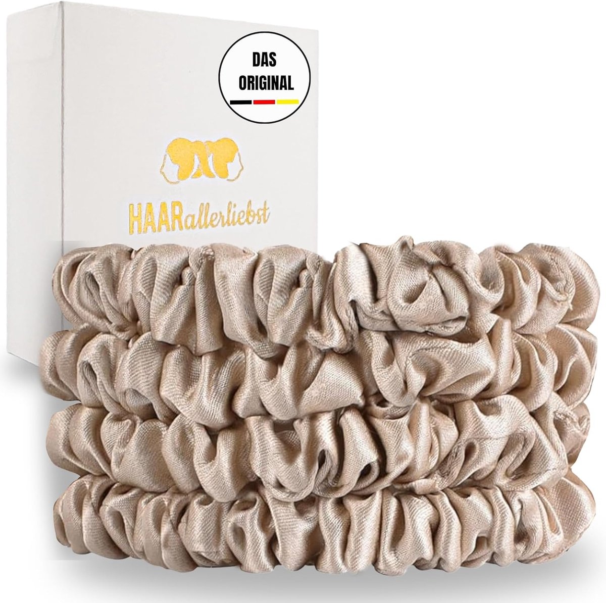 Thijox - Set van 4 Zijde Scrunchies, Dunne Haarelastiekjes zonder Haarschade, Luxe Haaraccessoires voor Elke Dag, Beige, Perfect voor Haarverzorging e