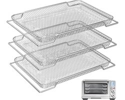 SnelShoppen - 3-Laags Stapelbaar Air Fryer Rack - RVS Frituurmand - Rectangulaire Airfryer Bakplaat voor Breville Smart Ovens - Grill, Bak en Frituur