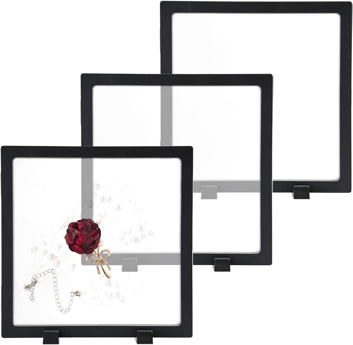 SnelShoppen - 3D Floating Frame Set - 3 Stuks - Transparante Display voor Munten, Postzegels, Medailles, Sieraden - Duurzaam ABS en PE - 18x18x2cm