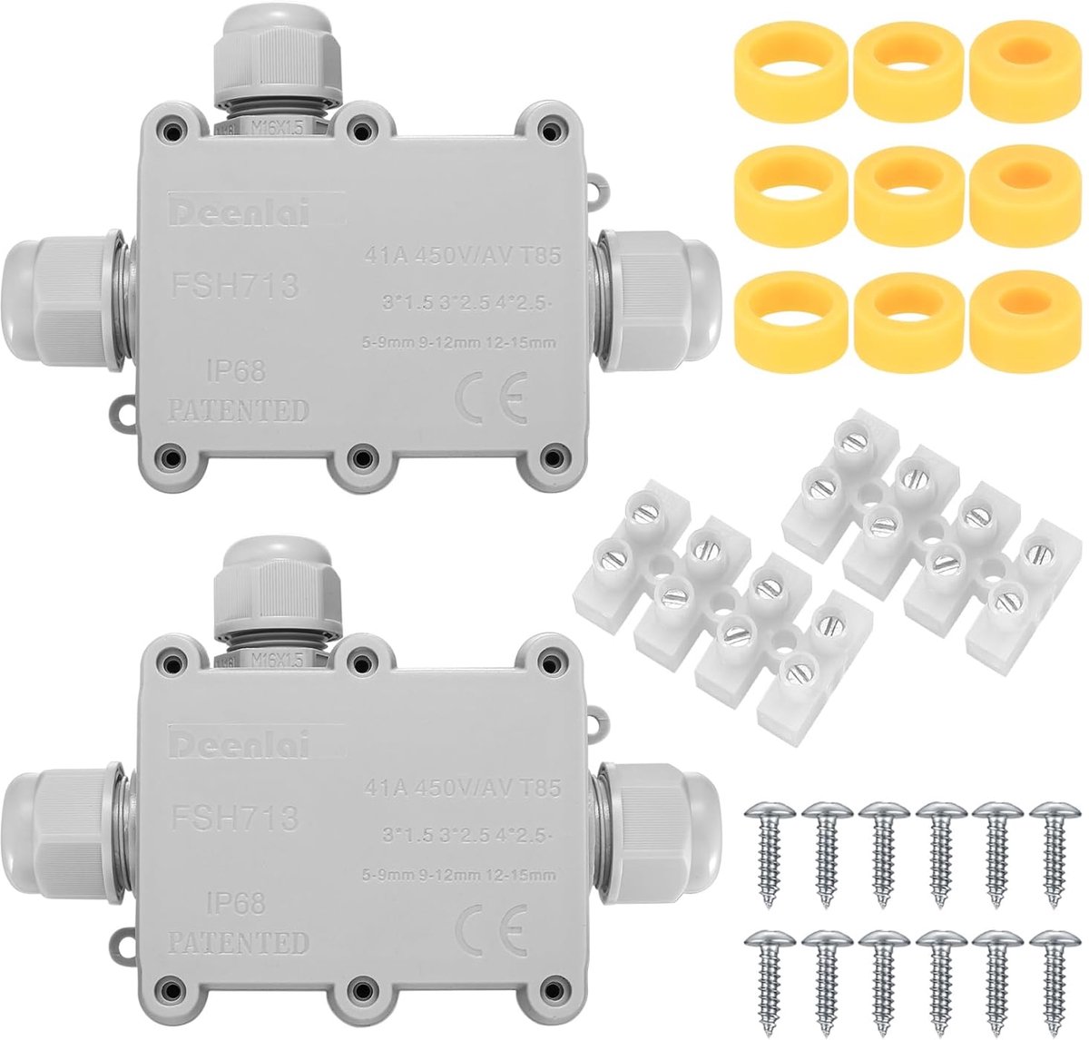 SnelShoppen - Waterdichte Junction Box IP68 - 2 Stuks - 3-Weg Terminal Doos - Buiten Connector voor Tuin en Kabels 5mm - 15mm - Grijs Wit