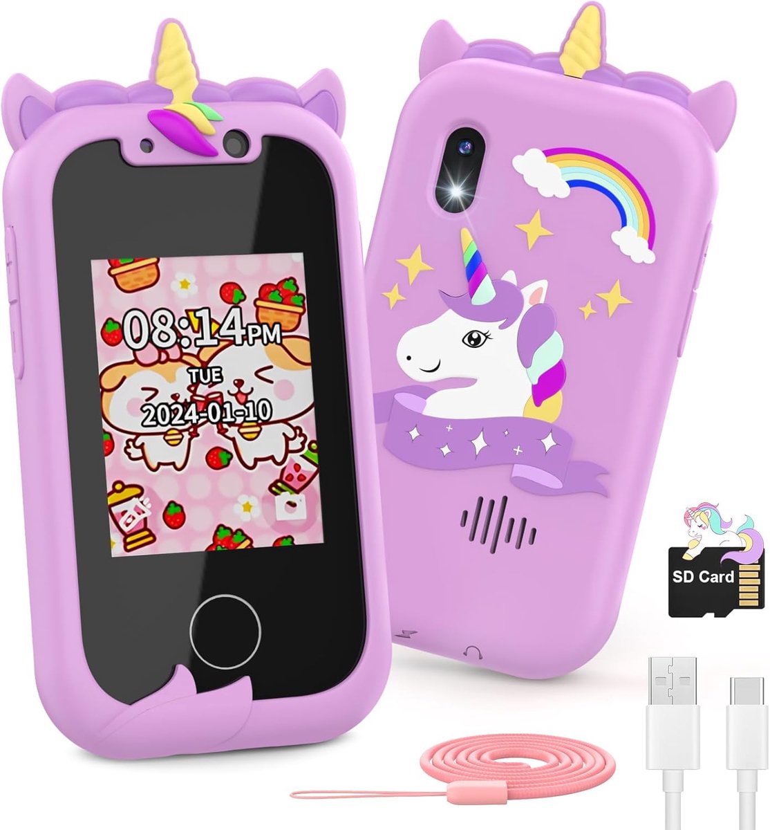 SnelShoppen - Multifunctionele Smartphone voor Kinderen, Speelgoed Telefoon met 2.4 Inch Touchscreen, Dual Camera, Muziekspeler, 13 Puzzelspellen, Per