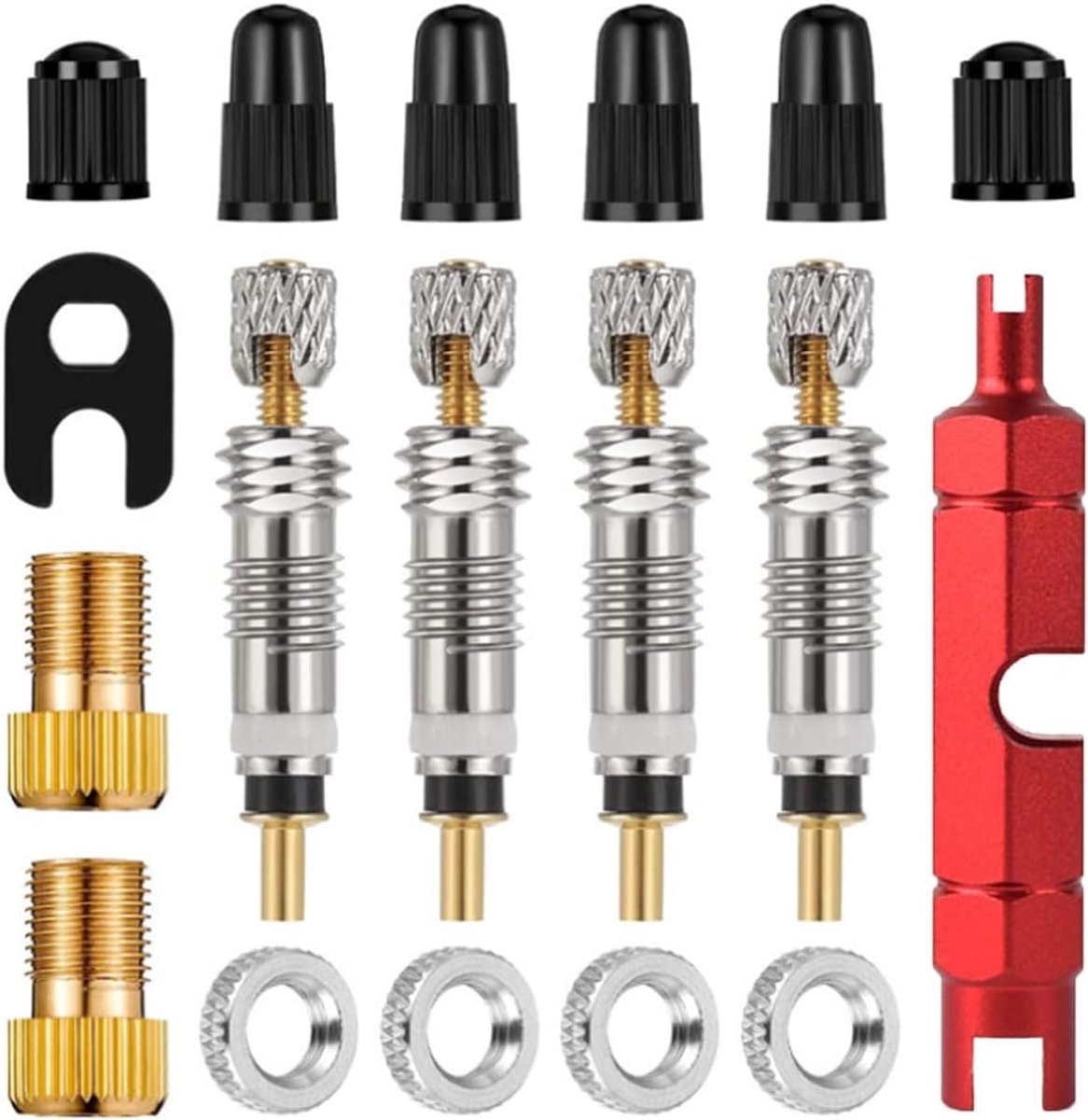 SnelShoppen - 18-delige Fiets Ventiel Kern Set, Ventiel Kern Verwijder Tool Kit, Multifunctioneel Ventiel Verwijder Tool, Aluminium en Kunststof, Gesc