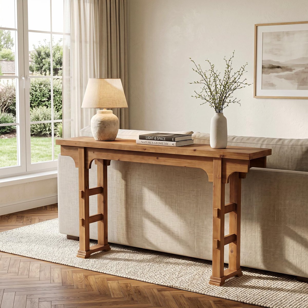 LITTLE TREE Lang Smalle Console Tafel - 160 x 30 x 85 cm - Massief hout boerderijstijl - Haltafel voor ingang en woonkamer achter de bank - Bruin