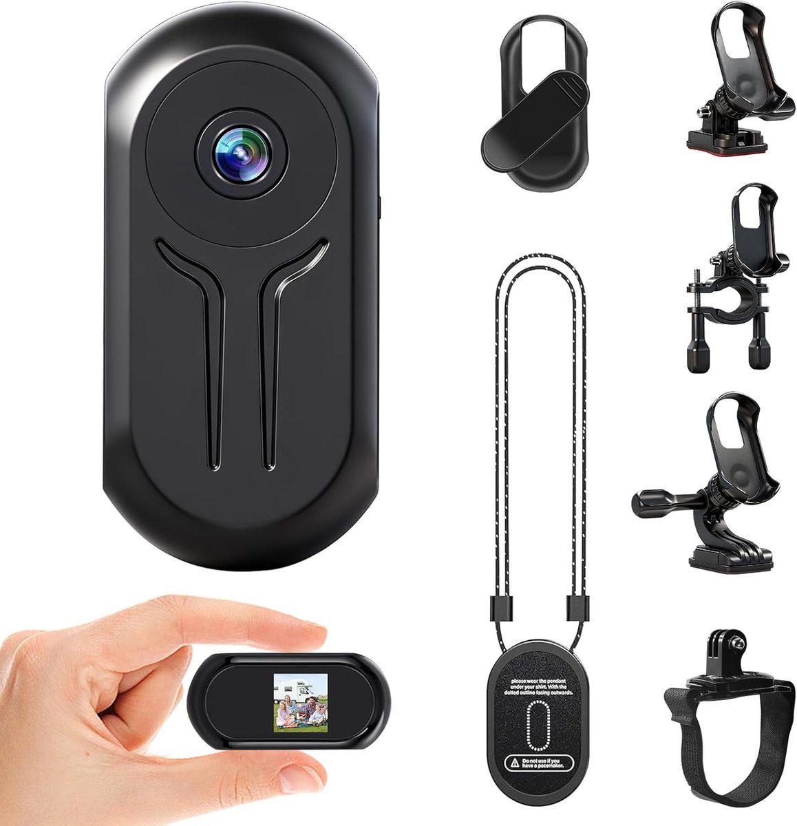 SnelShoppen - Mini Camera Action 1080P HD Bodycam met Display, 360 Graden Draagbare Actiecamera, Magnetische Sleutelband, Nachtzicht, Fietsen/Motoren