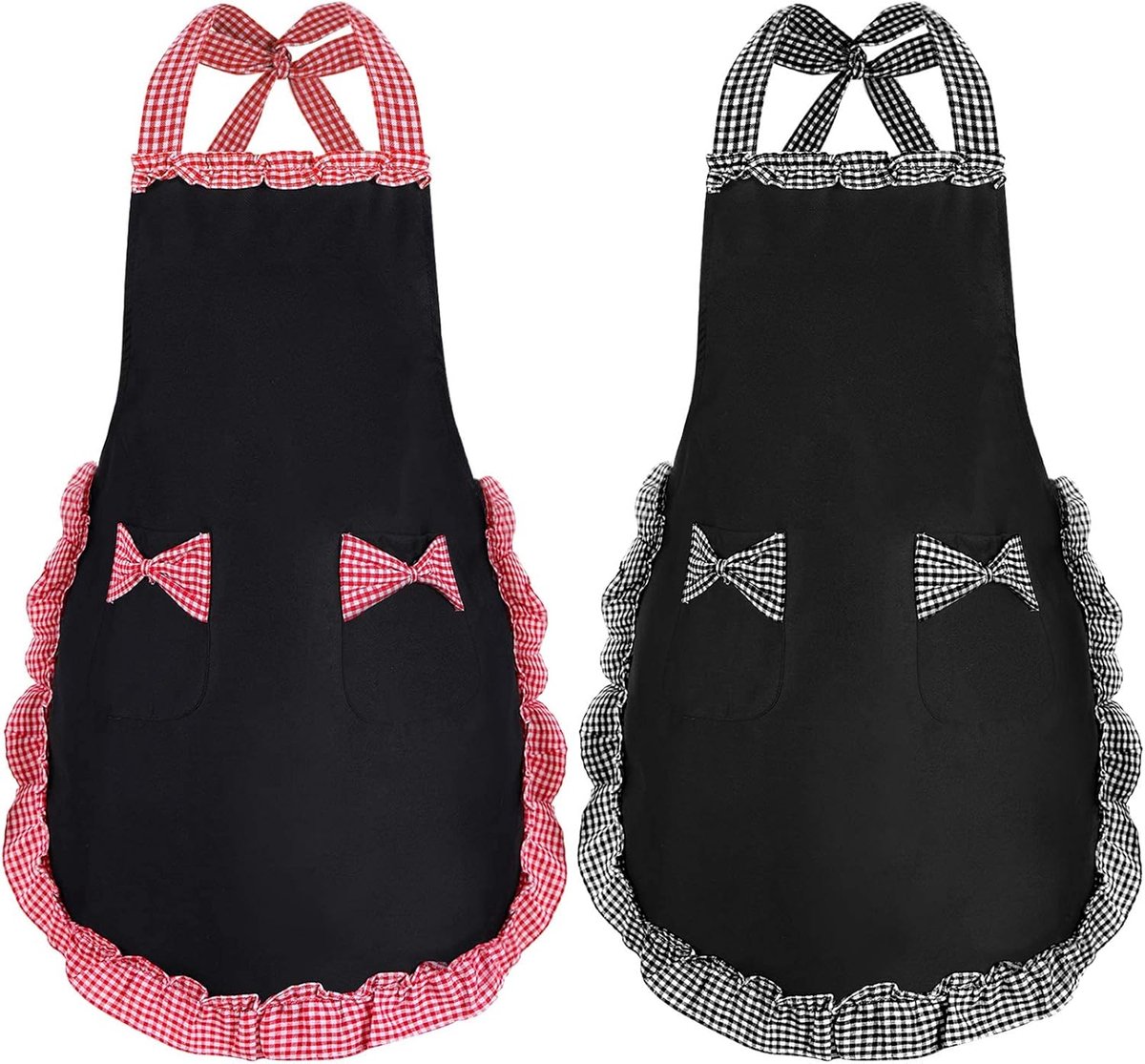 SnelShoppen - 2 Dames Schattige Schorten, Zwarte Schorten met 2 Zakjes, Waterdichte Keuken Schorten voor Vrouwen, Kook- en Bakschorten, Tuin Schorten