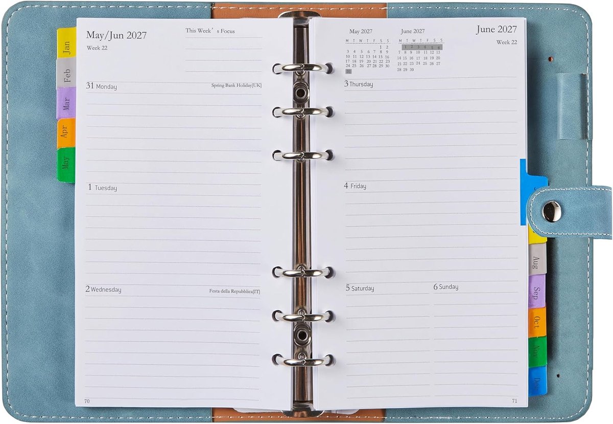 SnelShoppen - 2027 Dagboek Weekplanner - Navulbare Persoonlijke Organizer - Week op 2 Pagina's - Maand- en Weekoverzicht - Tabbladen - Notities - Wach