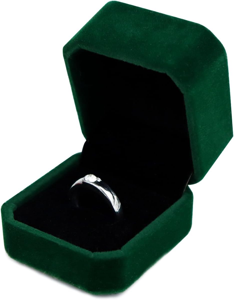 SnelShoppen - Ring Box Velvet, Octagonale Sieraden Box, Elegante Geschenkdoos voor Ringen, Oorbellen en Mini Broches, Groene Velvet Trouwringdoos voor