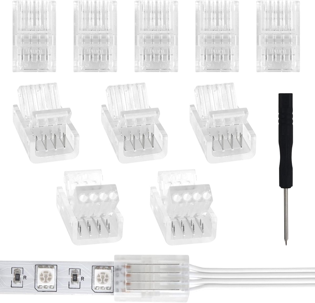SnelShoppen - 10 Stuks 4-polige 10mm LED Strip Connector met Schroevendraaier voor RGB/5050/3528 LED Strips - Uitbreidingskabel voor Lichtstrips