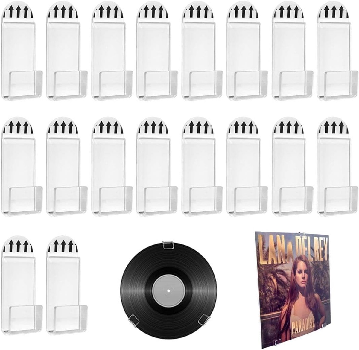 SnelShoppen - Pack van 18 Transparante Vinyl Wandhaken - Geen Boren - Ideaal voor Vinyl Platen, CD's, DVD's - Stevige Acryl Houder voor Verzamelingen