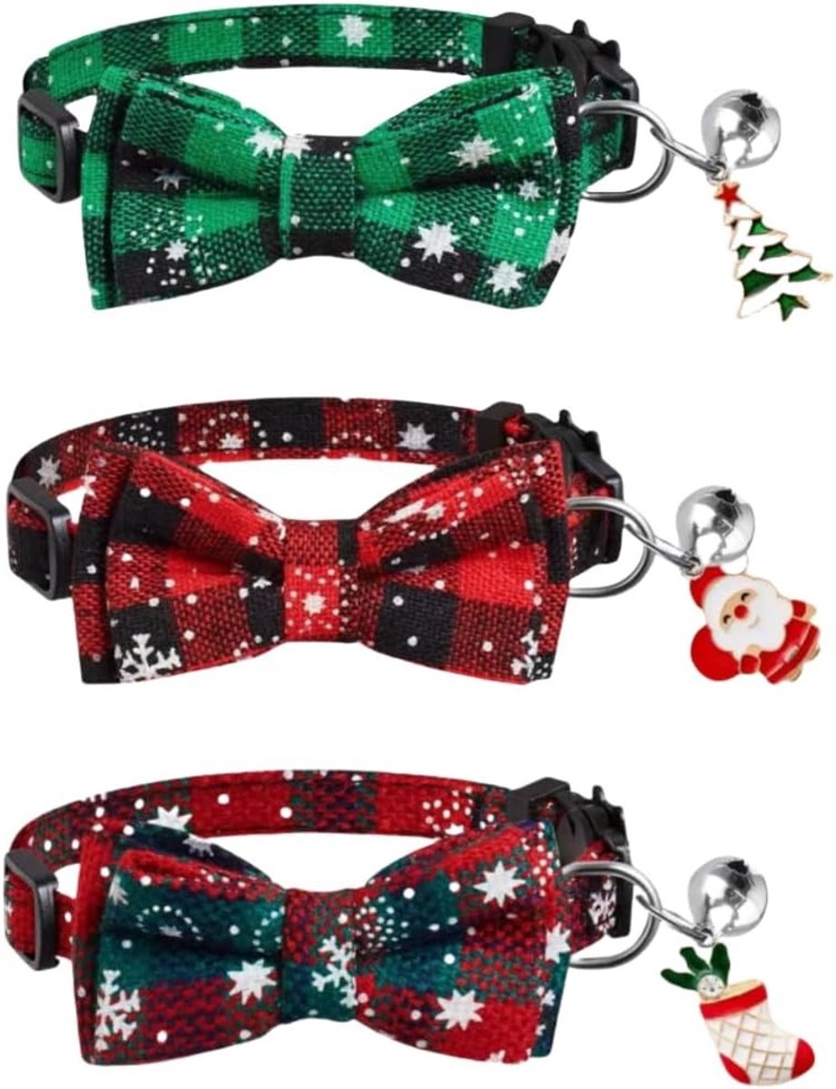 Verstelbare Kerststrik met Sneeuwvlokken en Bel - Set van 3 voor Honden en Katten, Perfect voor Feestdagen en Kostuums