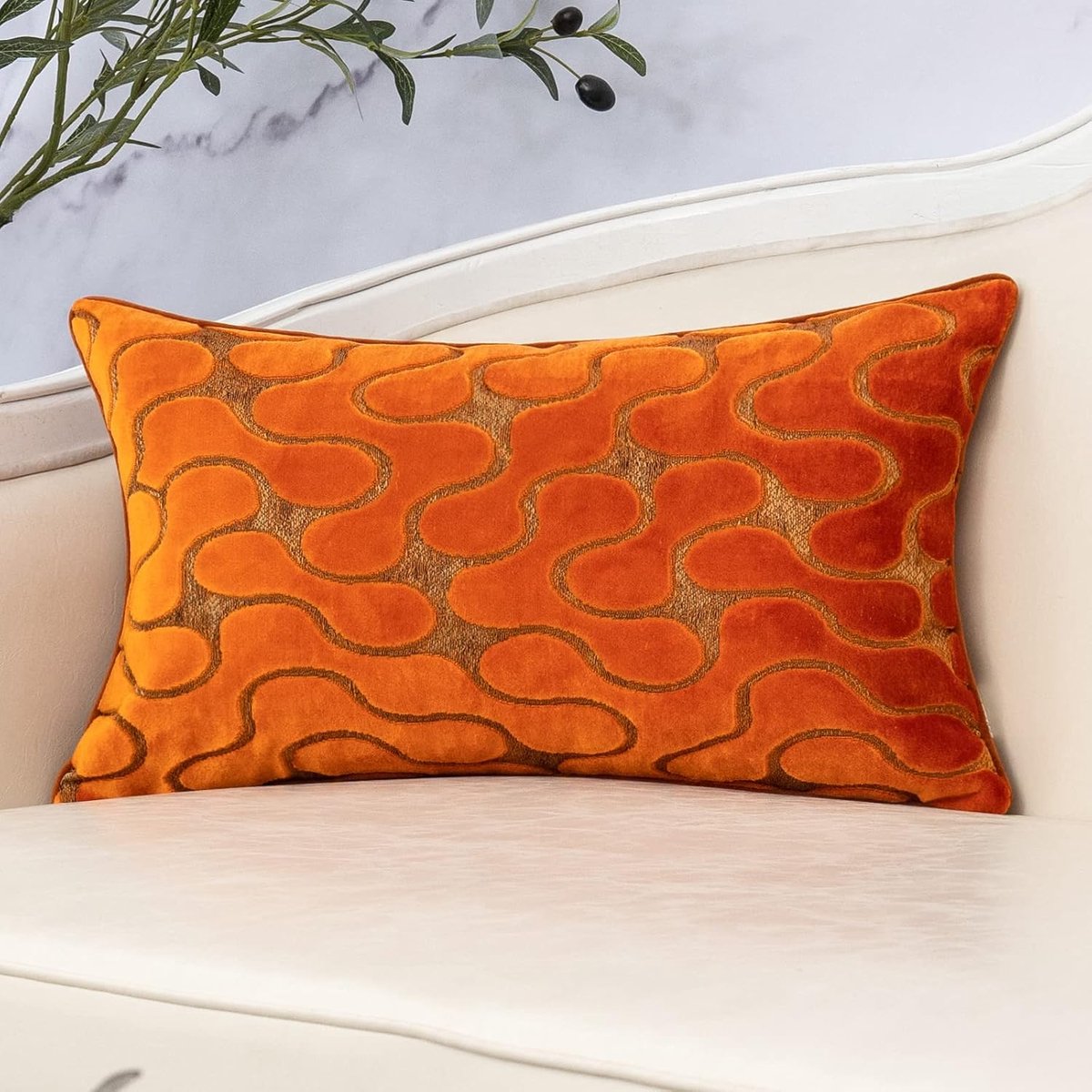 SnelShoppen - Luxe Burnt Orange Velvet Golvende Lendensteun Kussenhoes 30x50cm - Moderne Decoratieve Kussen Cover met Rits voor Bank, Bedkamer en Woon