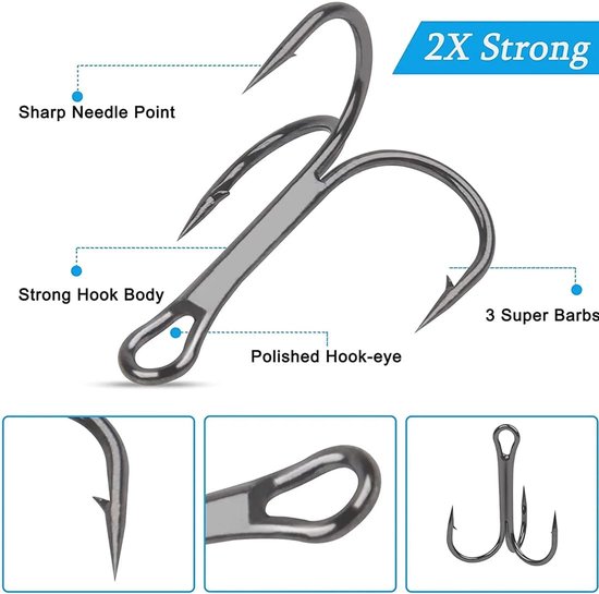 SnelShoppen - 50 Pcs Super Sharp Carbon Steel Triple Fishing Hooks voor Zee- en Zoetwatervissen, Maten 2/4/6/8/10# van Snelshoppen — afbeelding 3