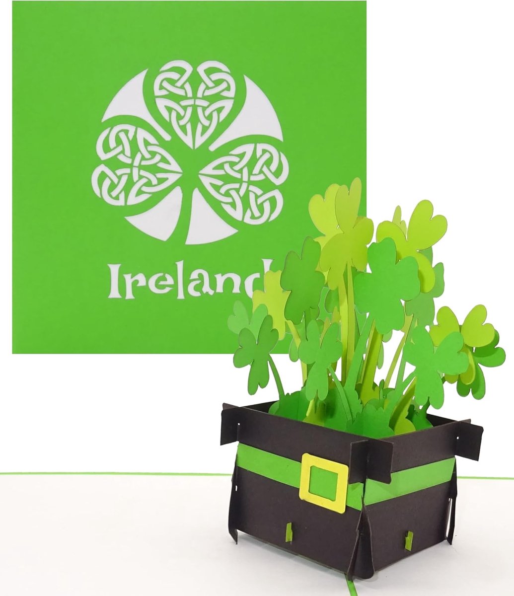 SnelShoppen - Pop-up kaart Ierland - 3D Groene Klaver - Verjaardagskaart, Souvenir, Reisbon, Uitnodiging Dublin Stadsreis