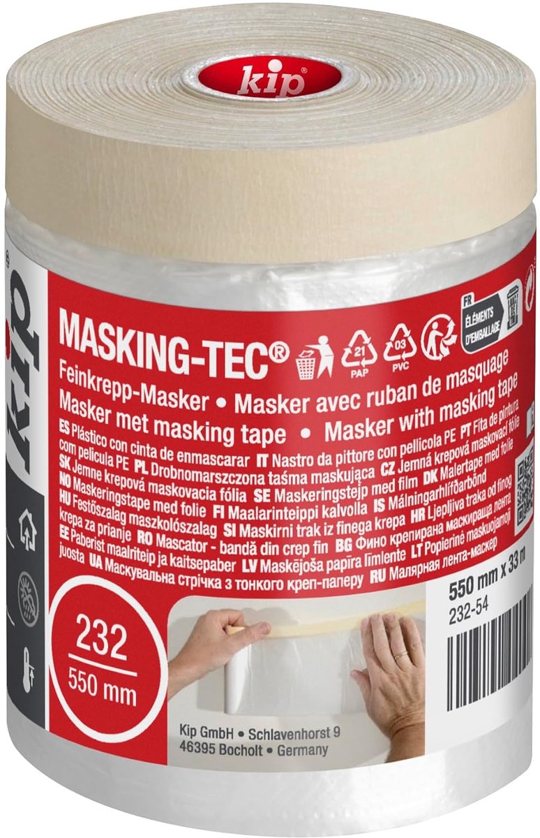 SnelShoppen - Fine Crepe Masking Tape 232-54 - 550 mm x 33 m - Maskingtape voor Schilderen & Vernissen - Bescherming tegen Verfspatten - Krepeertape m