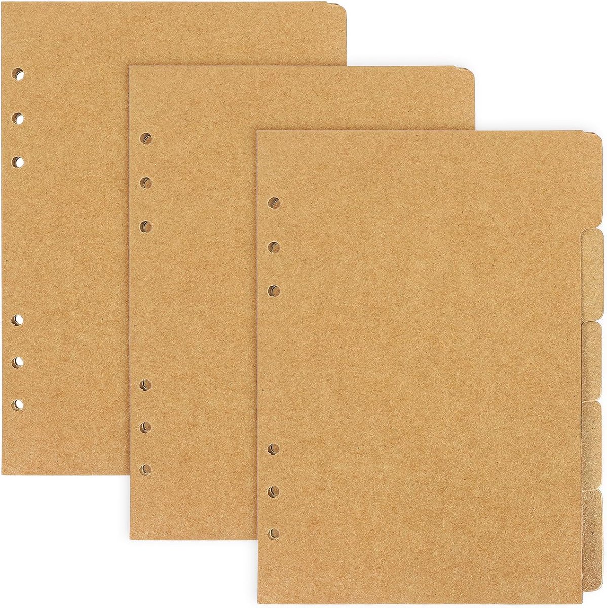 SnelShoppen - 3 Sets A5 Kraft Papier Scheidingsbladen, 6-Gaatjes Index Pagina Tabs voor 6 Ring Mappen Notitieboeken Reisdagboek Planner (Bruin)