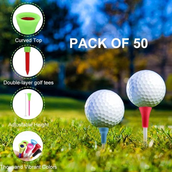 Rubber Golf Tees 83 mm - Set van 50 Kleurrijke Tees voor Verbeterde Golfprestaties en Duurzaamheid van Merkloos — afbeelding 3