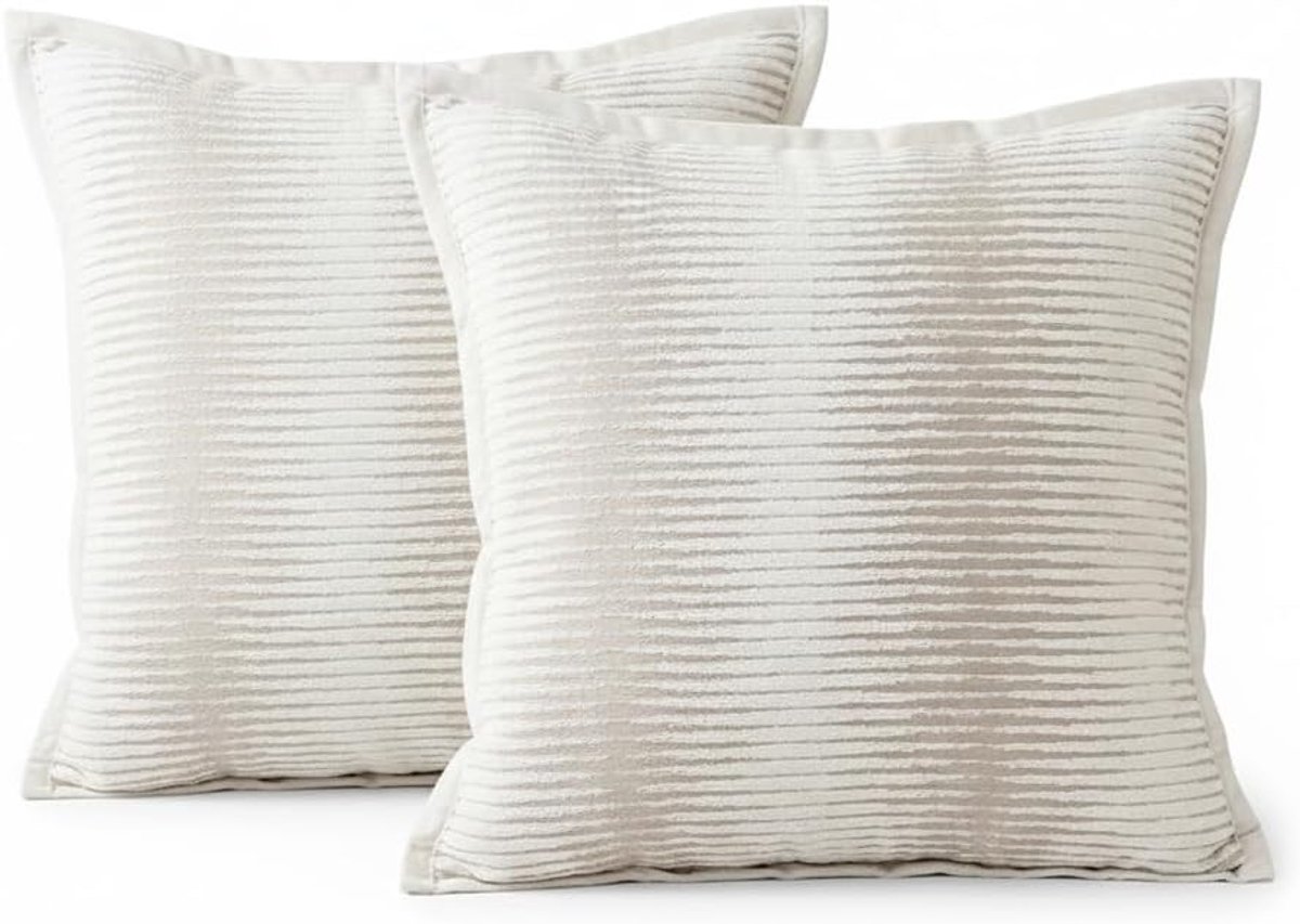 SnelShoppen - Set van 2 Chenille Kussenslopen 40x40 cm, Luxe Moderne Minimalistische Stijl met Meerlaags Strepenpatroon, Perfect voor Bank en Slaapkam