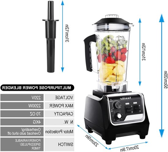 Krachtige Professionele Blender 2200W voor Smoothies & IJshakselaar met 2L Tritan Kan van Merkloos — afbeelding 5