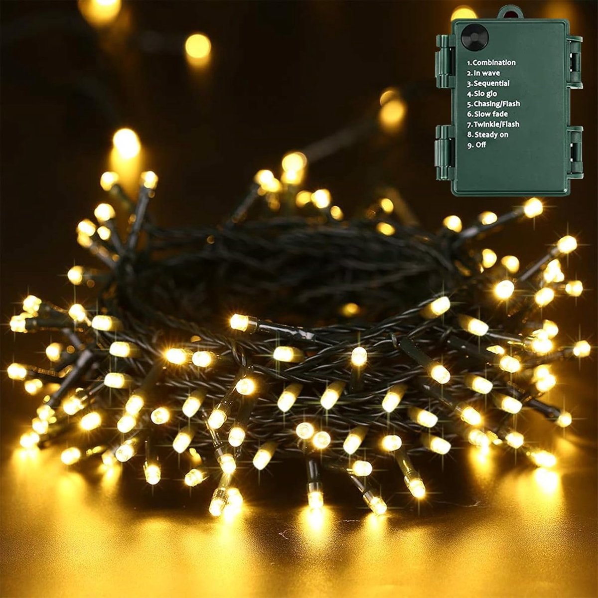 SnelShoppen - 20 m 200 LED Kerst Fairy Lights Warm Wit Buitenverlichting Accu Aangedreven Binnen Kerstdecoratie met 8 Modi Waterdicht voor Tuin Bruilo