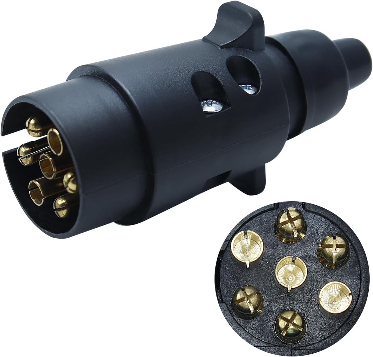 SnelShoppen - 7-pins Trailer Adapter voor Auto's en Trailers, 12V Stekker, Robuuste en Duurzame Constructie voor Veilig Aansluiten van Auto en Trailer
